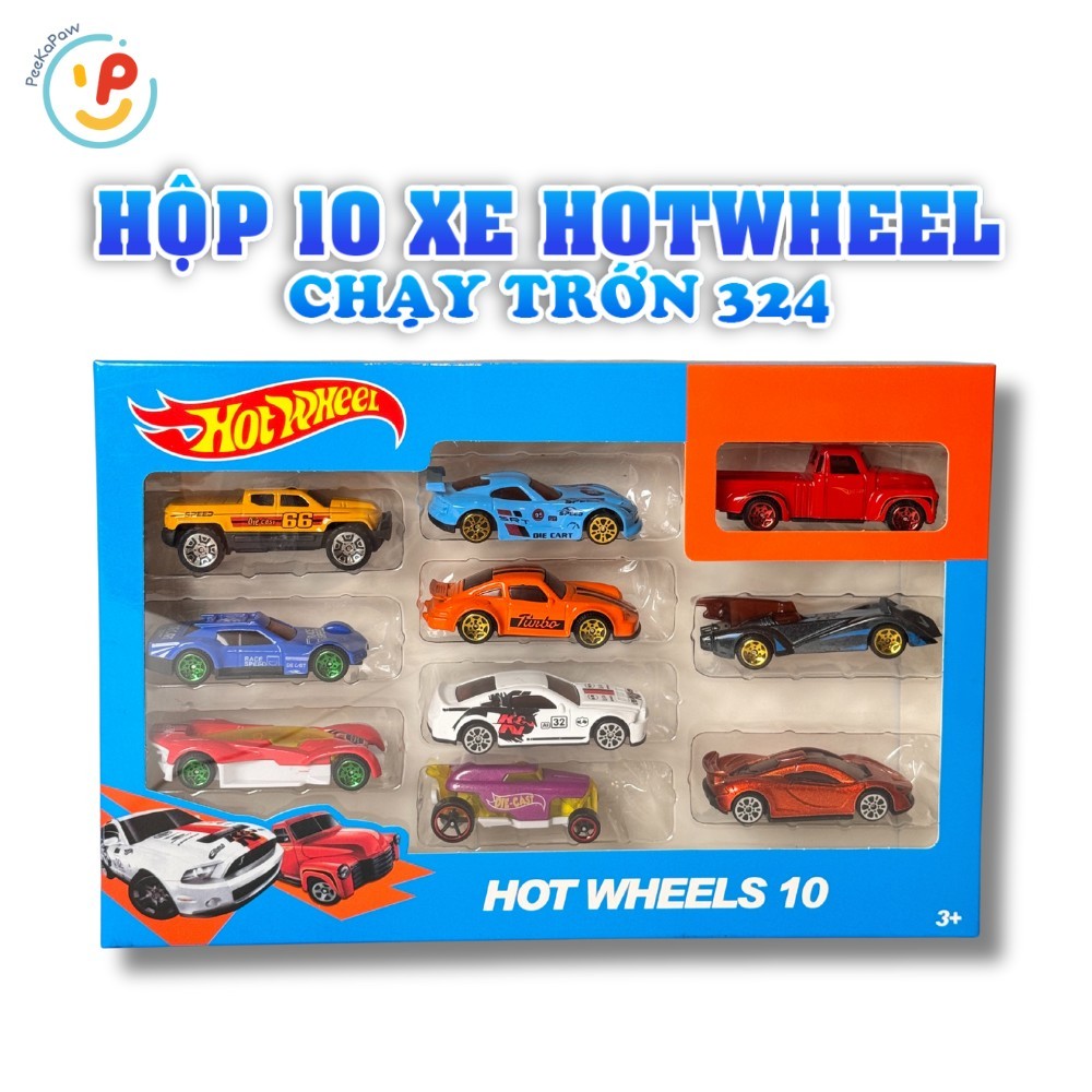 Đồ chơi hộp 10 xe mô hình Hot Wheel chạy trớn mã 324 PeeKaPaw Toys