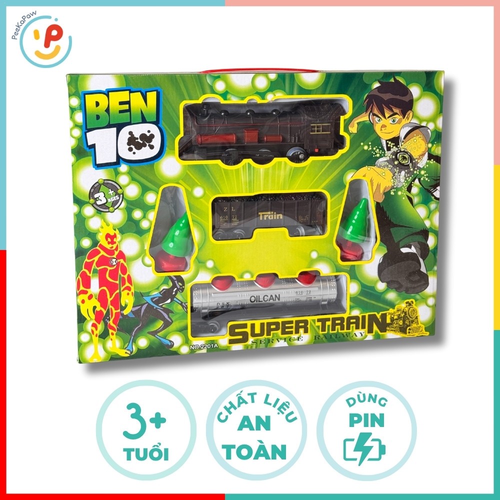 Đồ chơi đường ray xe lửa Ben 10 bộ tàu hỏa chạy pin 2201A PeeKaPaw Toys