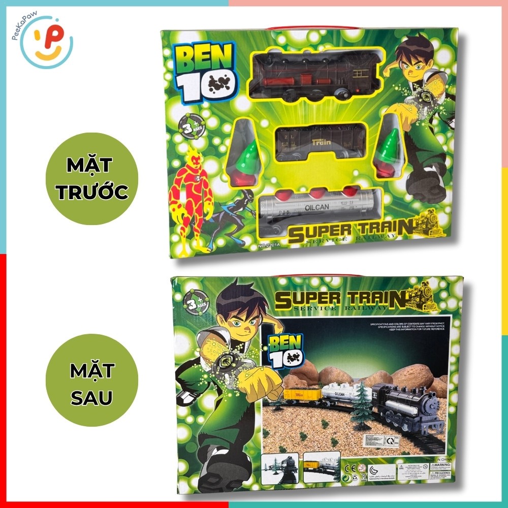 Đồ chơi đường ray xe lửa Ben 10 bộ tàu hỏa chạy pin 2201A PeeKaPaw Toys