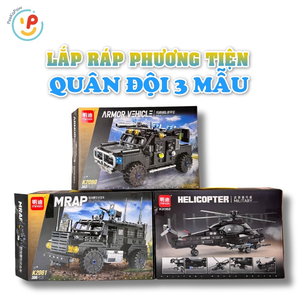 Đồ chơi lắp ráp mô hình quân sự xe bọc thép xe chiến thuật trực thăng mã K2060 K2061 K2062 PeeKaPaw Toys