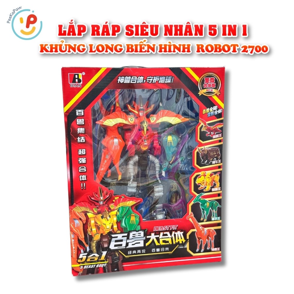 Lắp Ráp Siêu Nhân 5in1 Robot Biến Hình Khủng Long Thú Thành Robot Khổng Lồ Mã 2700 – PeeKaPaw Toys