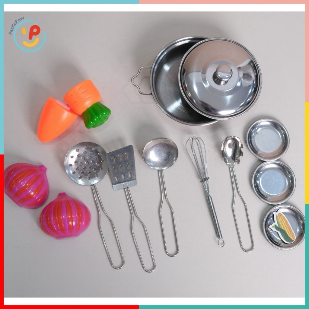 Đồ chơi nhà bếp chất liệu inox 9 món 1402 Đồ chơi nấu ăn PeeKaPaw Toys