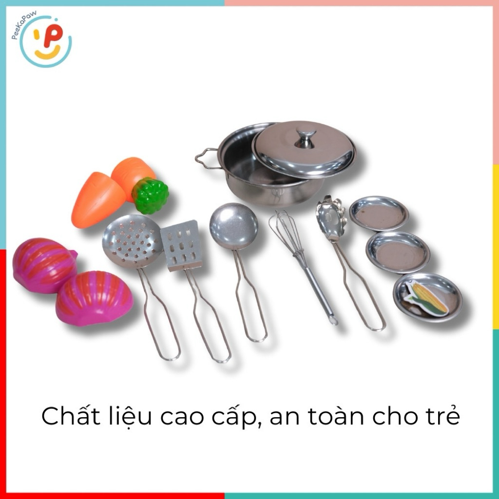 Đồ chơi nhà bếp chất liệu inox 9 món 1402 Đồ chơi nấu ăn PeeKaPaw Toys
