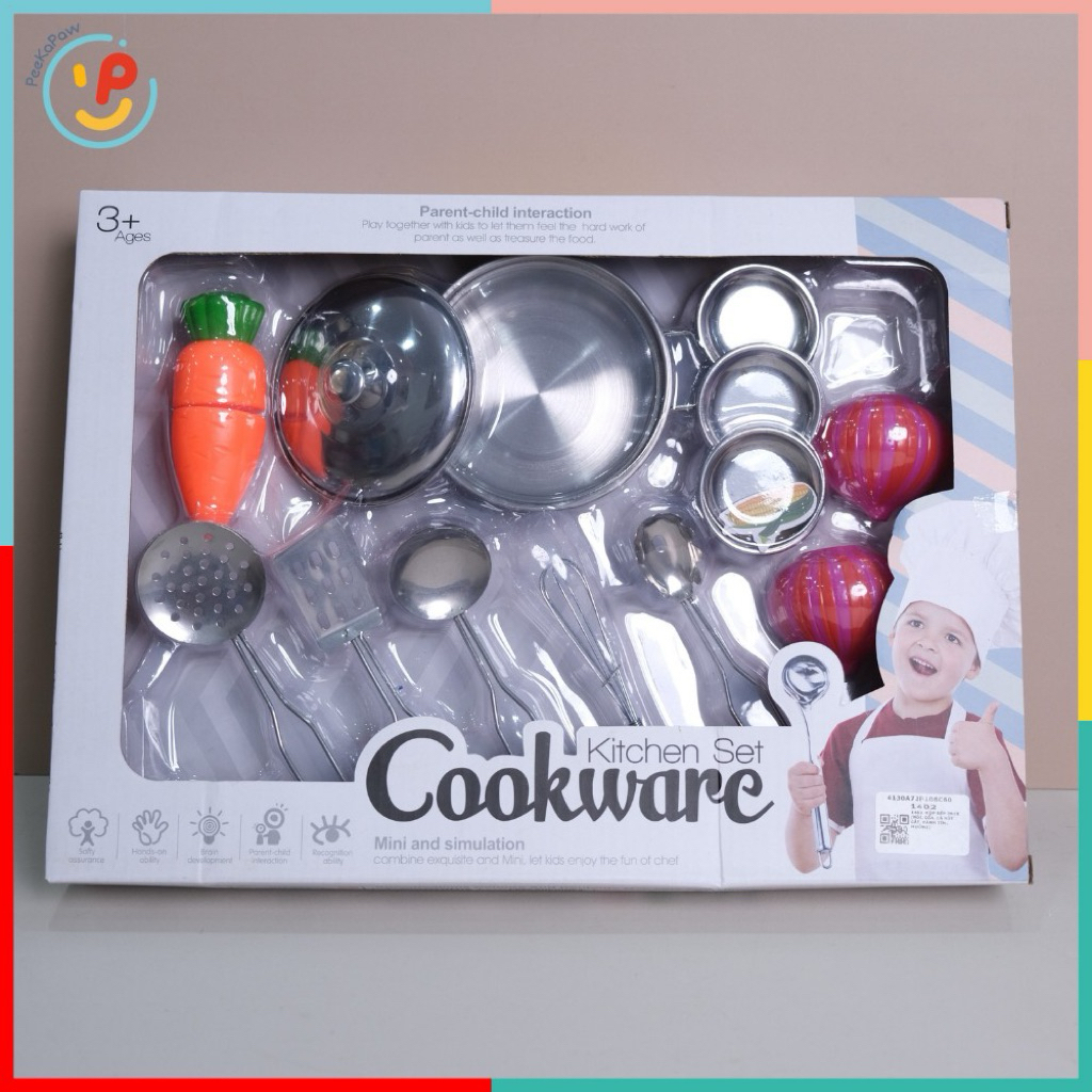 Đồ chơi nhà bếp chất liệu inox 9 món 1402 Đồ chơi nấu ăn PeeKaPaw Toys
