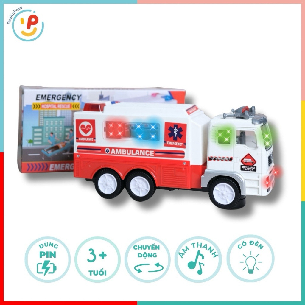 Xe Cứu Thương Đồ Chơi 693 Có Đèn LED Âm Thanh Chạy Pin PeeKaPaw Toy
