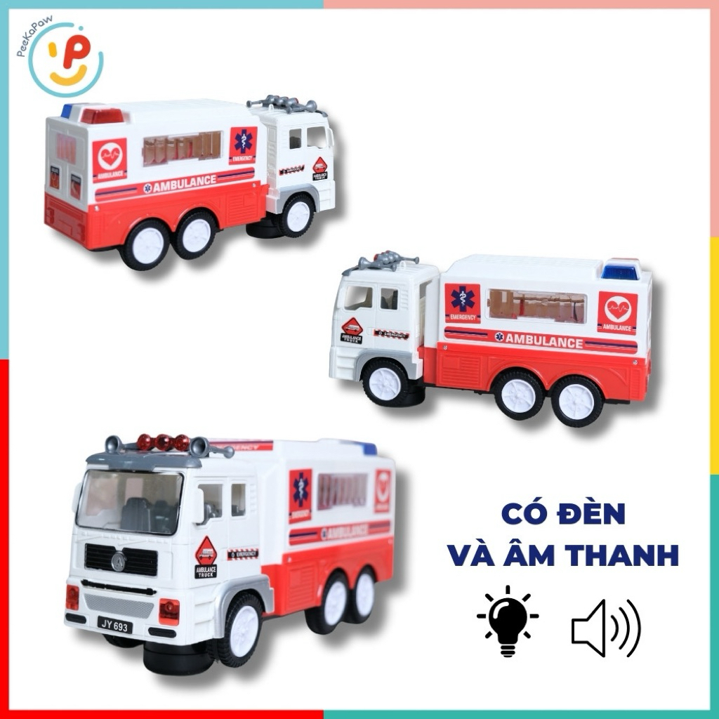 Xe Cứu Thương Đồ Chơi 693 Có Đèn LED Âm Thanh Chạy Pin PeeKaPaw Toy