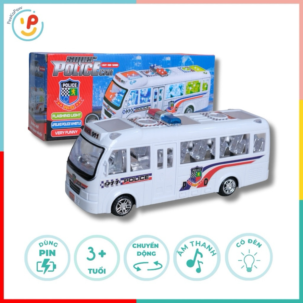 Xe buýt cảnh sát chạy pin có đèn nhạc 170A PeeKaPaw Toys