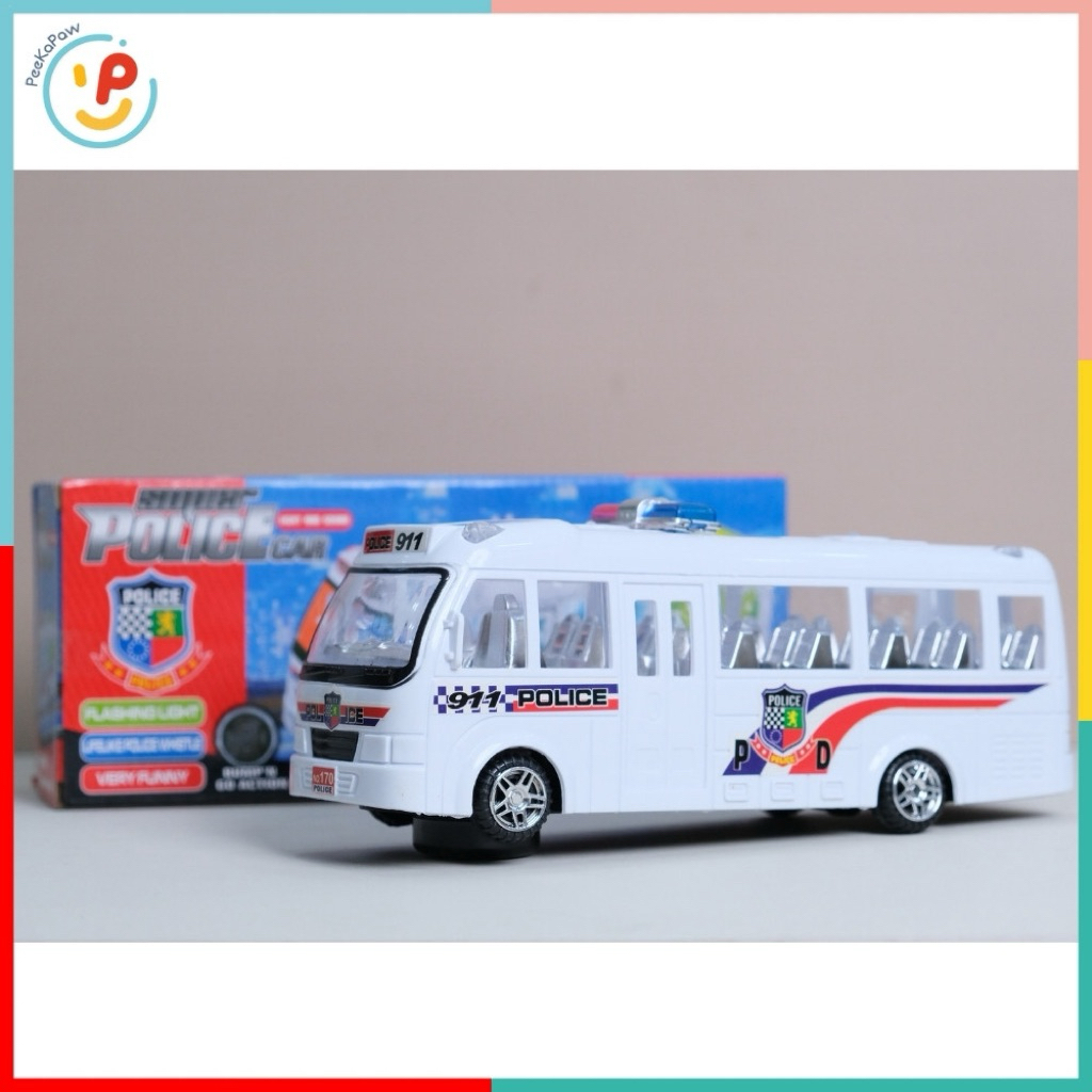 Xe buýt cảnh sát chạy pin có đèn nhạc 170A PeeKaPaw Toys