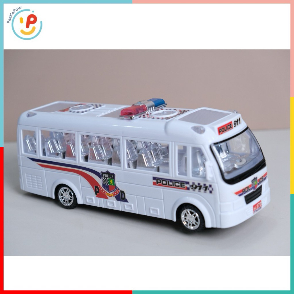 Xe buýt cảnh sát chạy pin có đèn nhạc 170A PeeKaPaw Toys