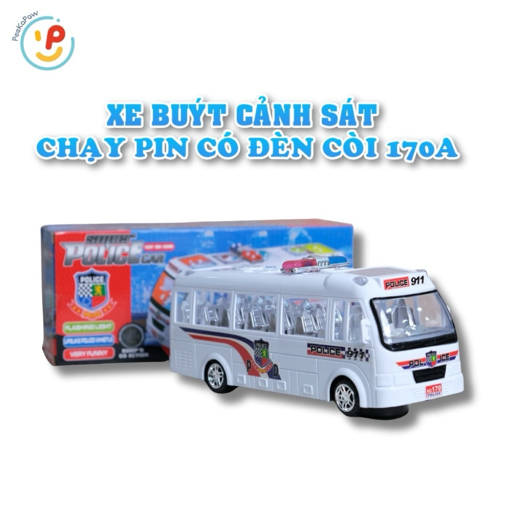 Xe buýt cảnh sát chạy pin có đèn nhạc 170A PeeKaPaw Toys