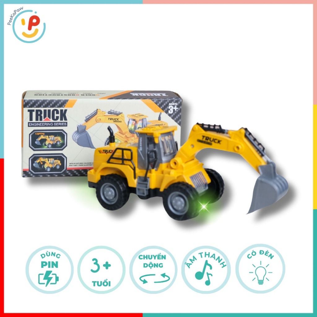 Xe Xúc Chạy Pin Có Đèn Âm Thanh 3202A Đồ Chơi Xe Công Trình PeeKaPaw Toys