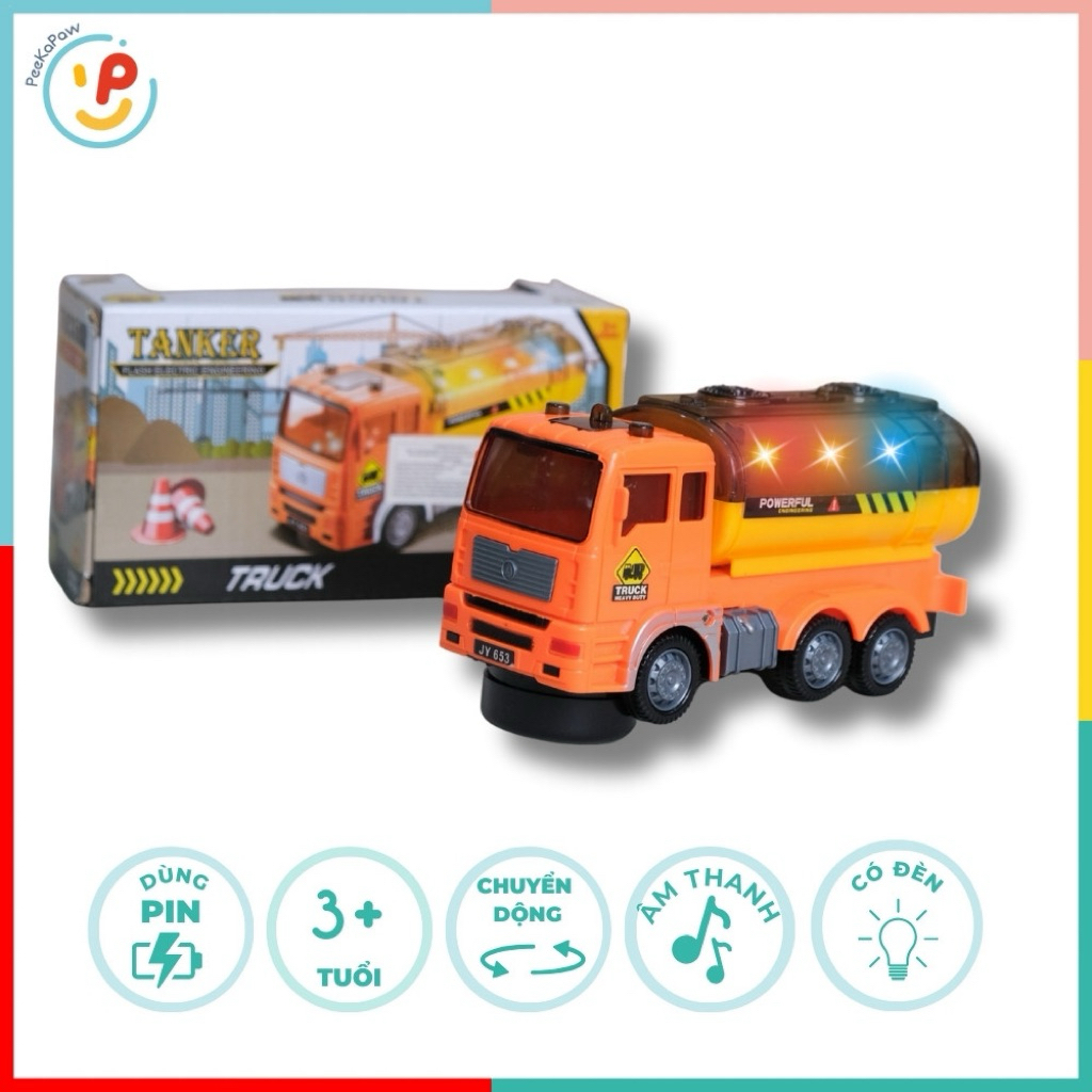 Xe bồn công trình chạy pin có đèn còi 653 đồ chơi xe công trình PeeKaPaw Toys