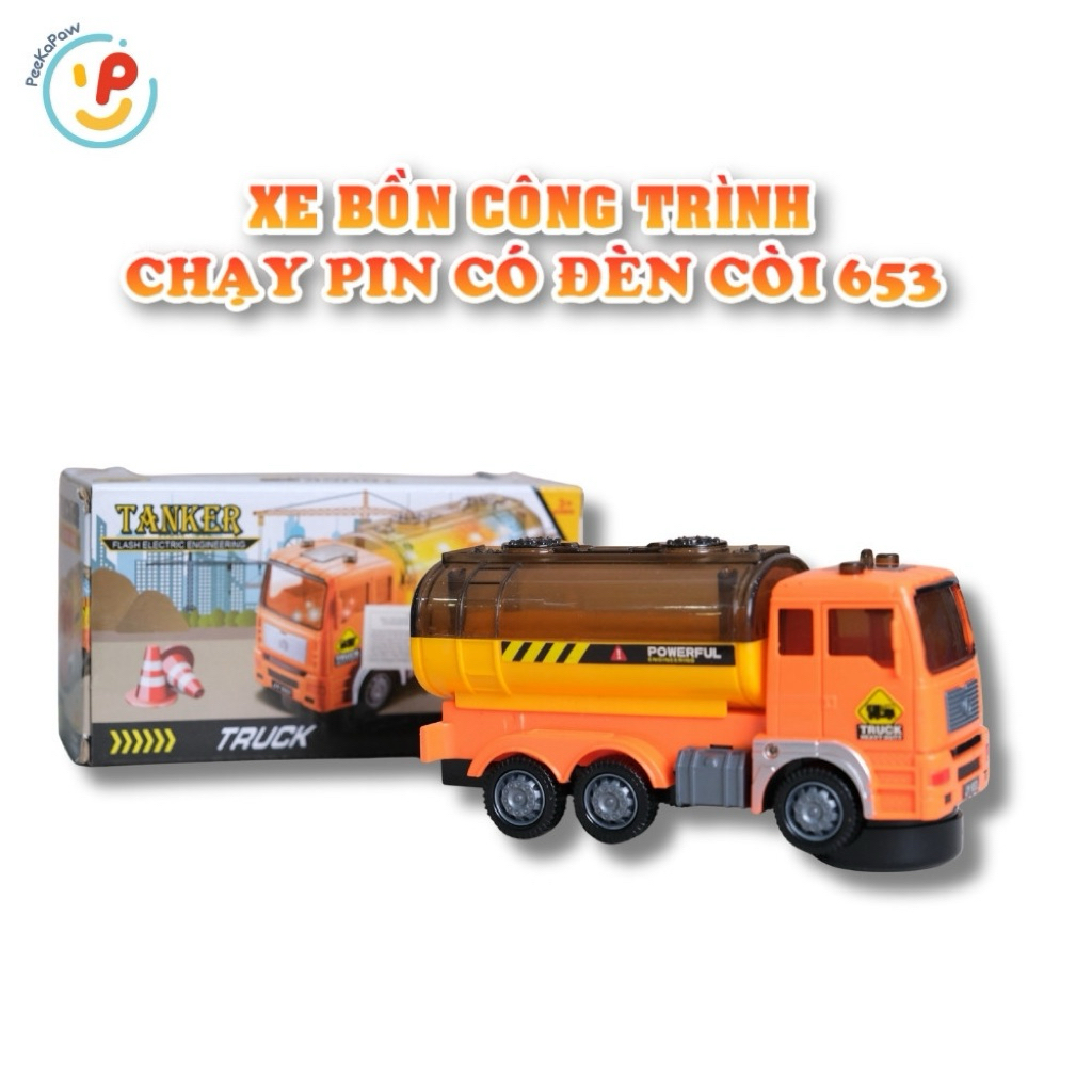 Xe bồn công trình chạy pin có đèn còi 653 đồ chơi xe công trình PeeKaPaw Toys