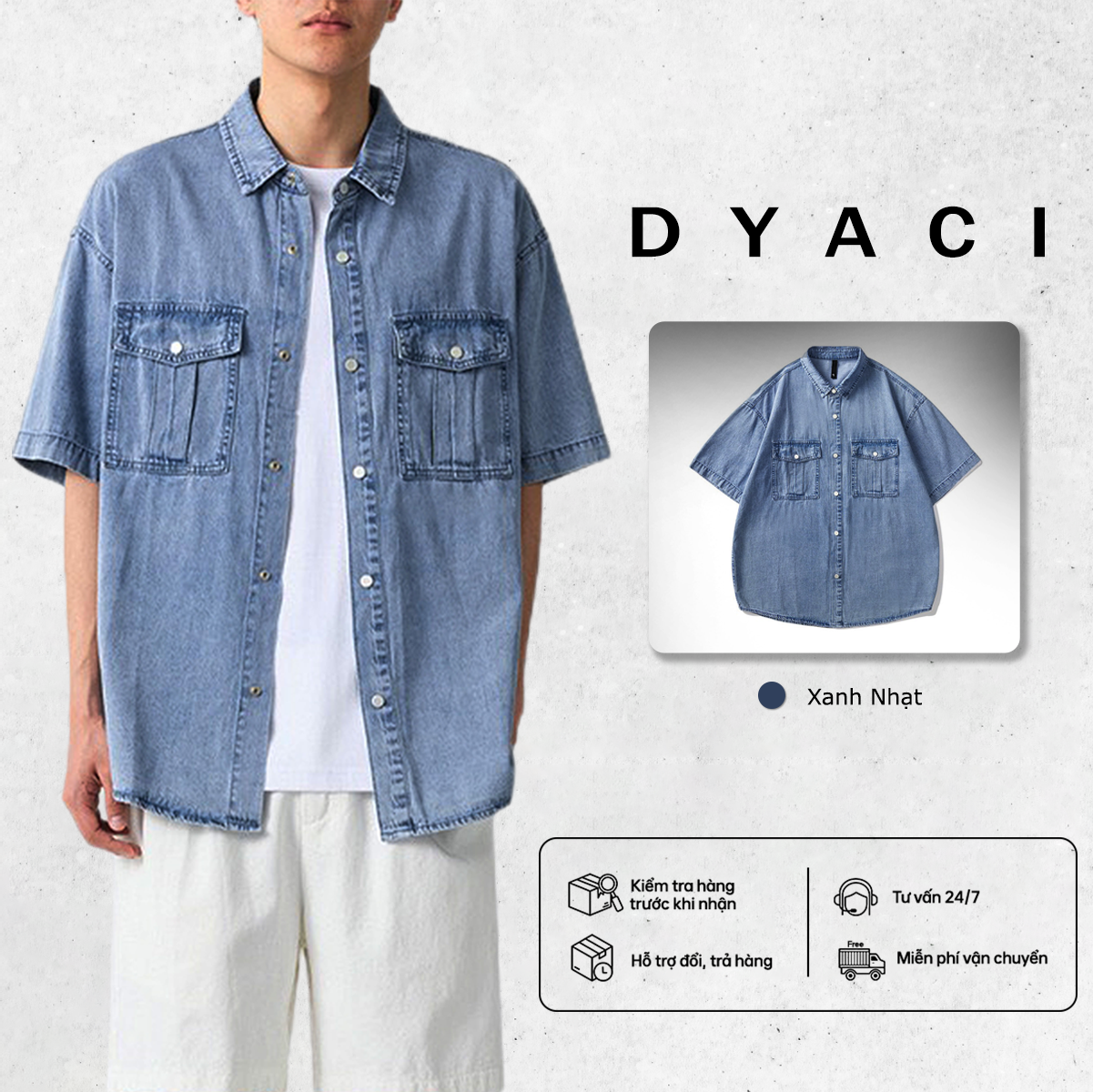 Áo Khoac Jean Denim Cộc Tay Dyaci Kiểu Dáng Trẻ Trung Năng Động Phong Cách Hàn Quốc DA002