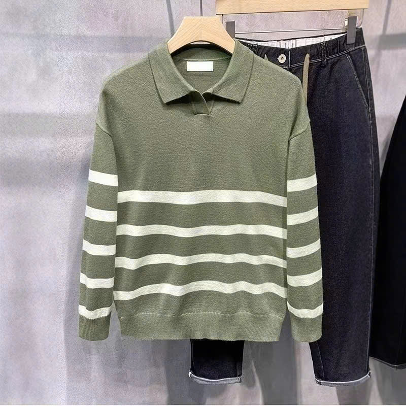 Áo Len Nam Cổ Polo Phối Kẻ Ngang DYACI Kiểu Dáng Sweater Phong Cách Hàn Quốc AL67