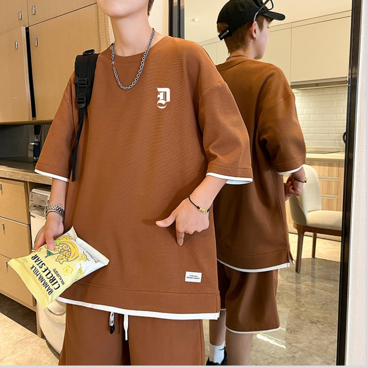 Bộ quần áo phối viền cotton nam nữ Unisex may kỹ in hình DYACI Tay ngắn Menswear DB003