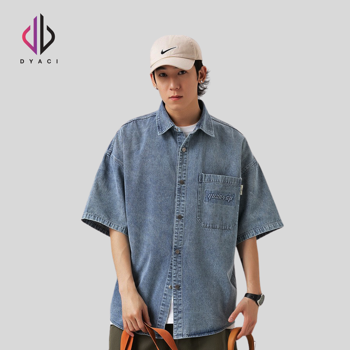 Áo Sơ Mi Jean Denim Unisex Dyaci Kiểu Dáng Trẻ Trung Phong Cách Hàn Quốc DA001