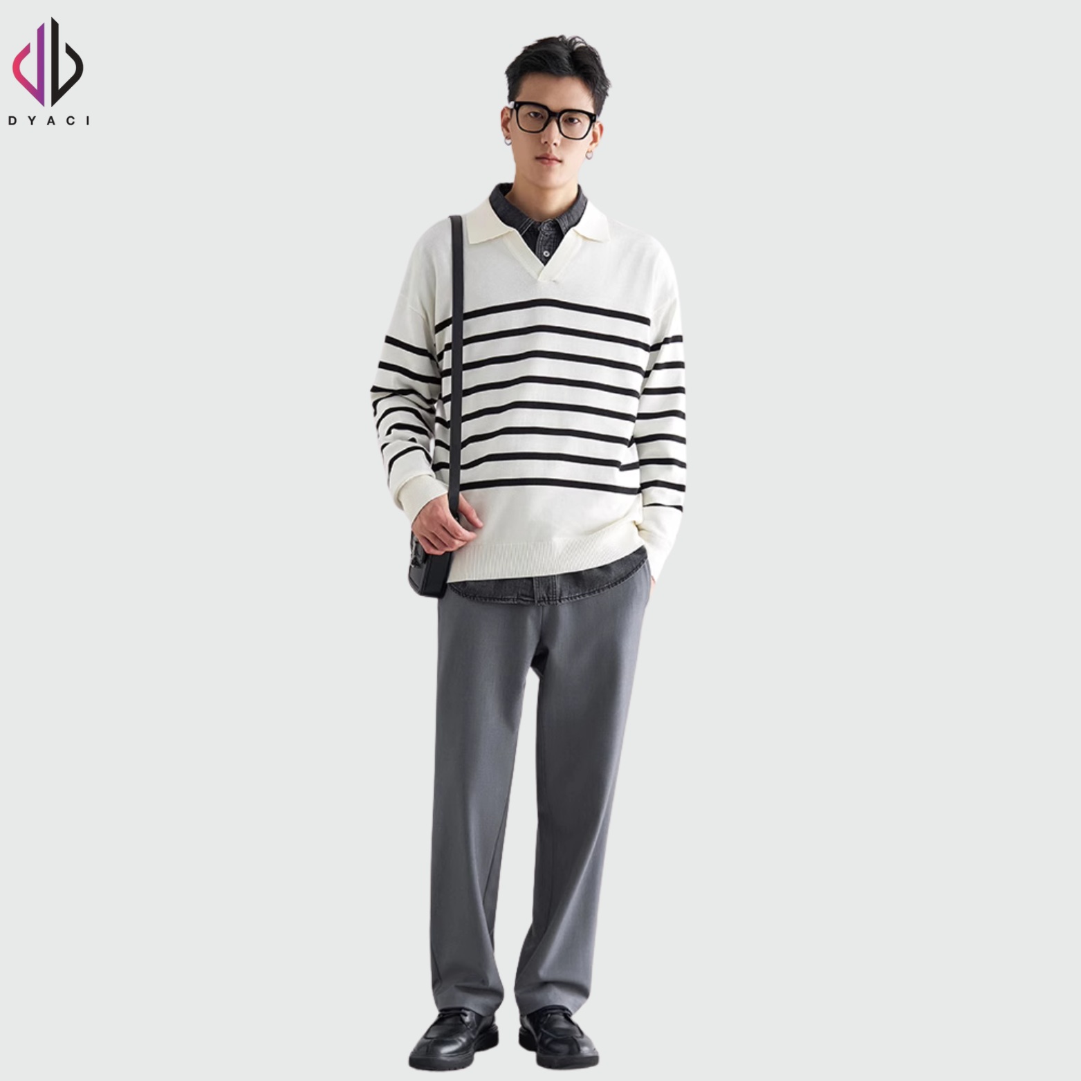 Áo Len Nam Cổ Polo Phối Kẻ Ngang DYACI Kiểu Dáng Sweater Phong Cách Hàn Quốc AL67