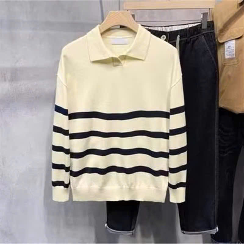Áo Len Nam Cổ Polo Phối Kẻ Ngang DYACI Kiểu Dáng Sweater Phong Cách Hàn Quốc AL67