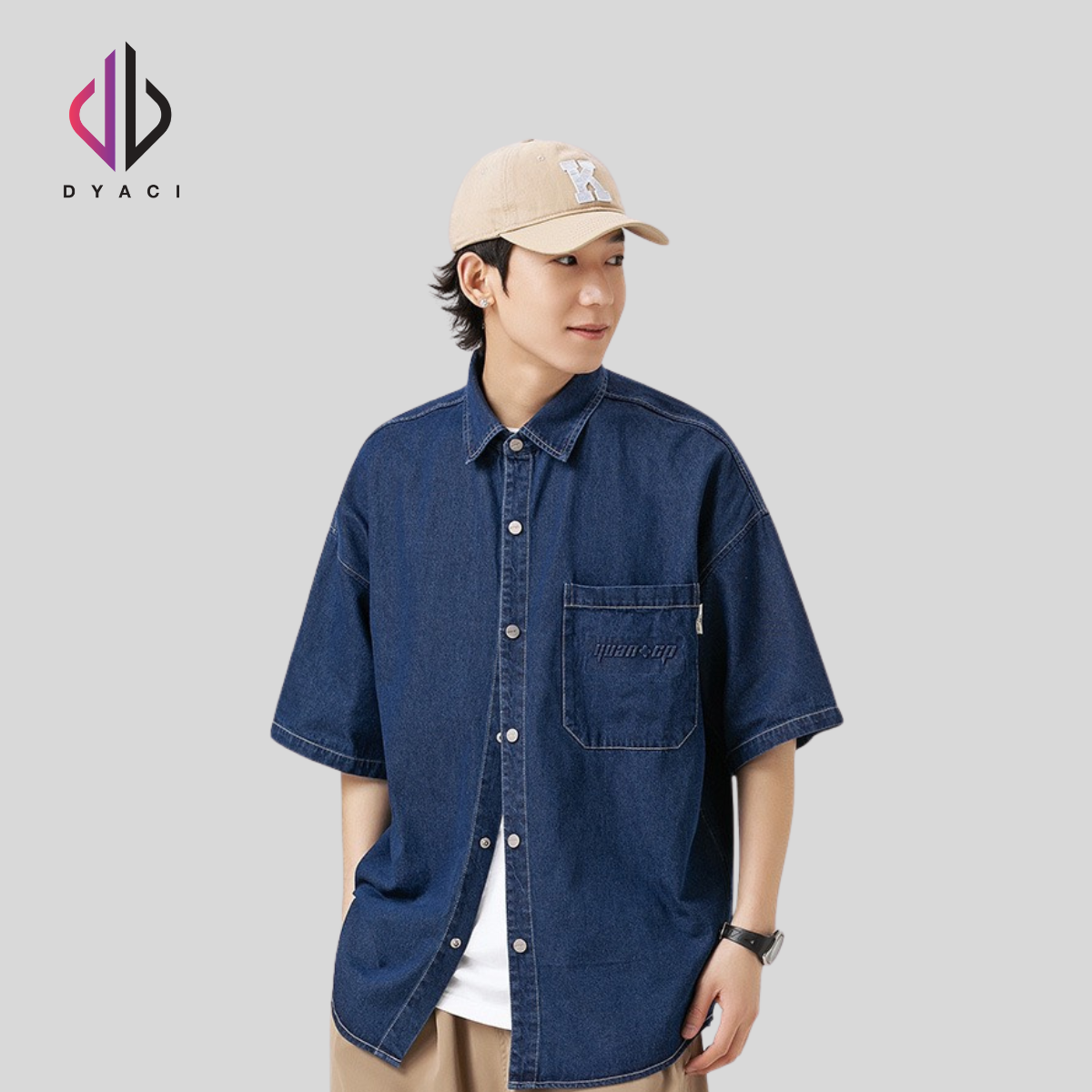 Áo Sơ Mi Jean Denim Unisex Dyaci Kiểu Dáng Trẻ Trung Phong Cách Hàn Quốc DA001
