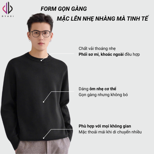 Áo Len Nam Cổ Tròn Quảng Châu DYACI 350gsm Chất Lông Cừu Mềm Mịn Kiểu Hàn Quốc AL76