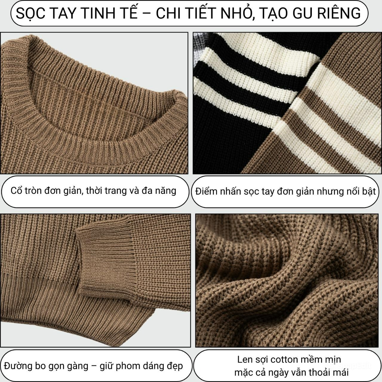 Áo Len Nam Cổ Tròn Hạt Gạo Phối Tay Chất Len Dày Dặn Kiểu Dáng Hàn Quốc AL99