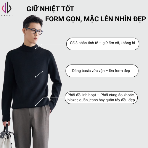 Áo Len Nam Quảng Châu Cổ Lọ 3 Phân Ấm Áp 350gsm DYACI Phong Cách Thu Đông Hàn Quốc Nhiều Màu AL68