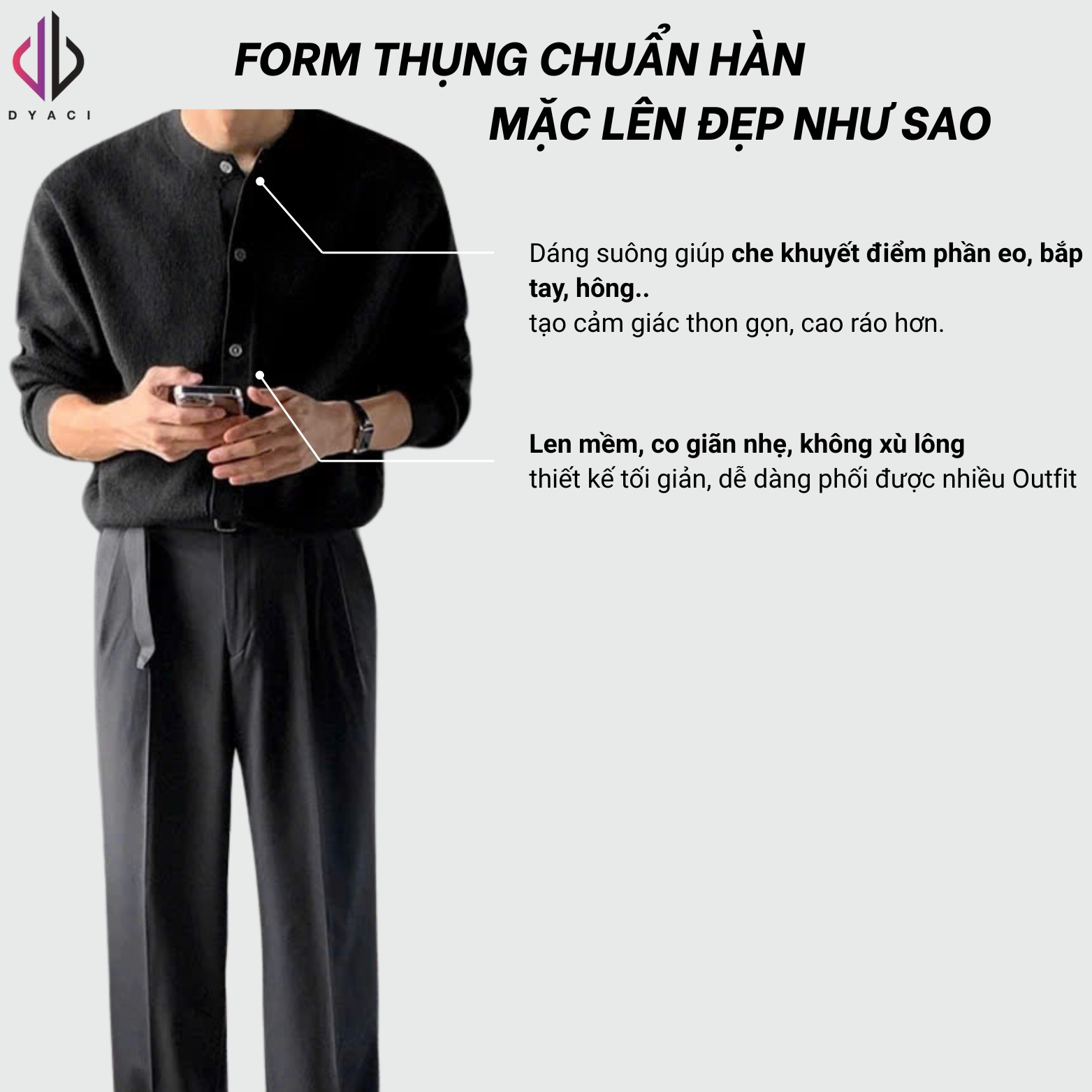 Áo Khoác Cardigan 450gsm DYACI Len Lông Cừu Quảng Châu Nam Hàn Quốc Thân Thiện Làn Da AL93