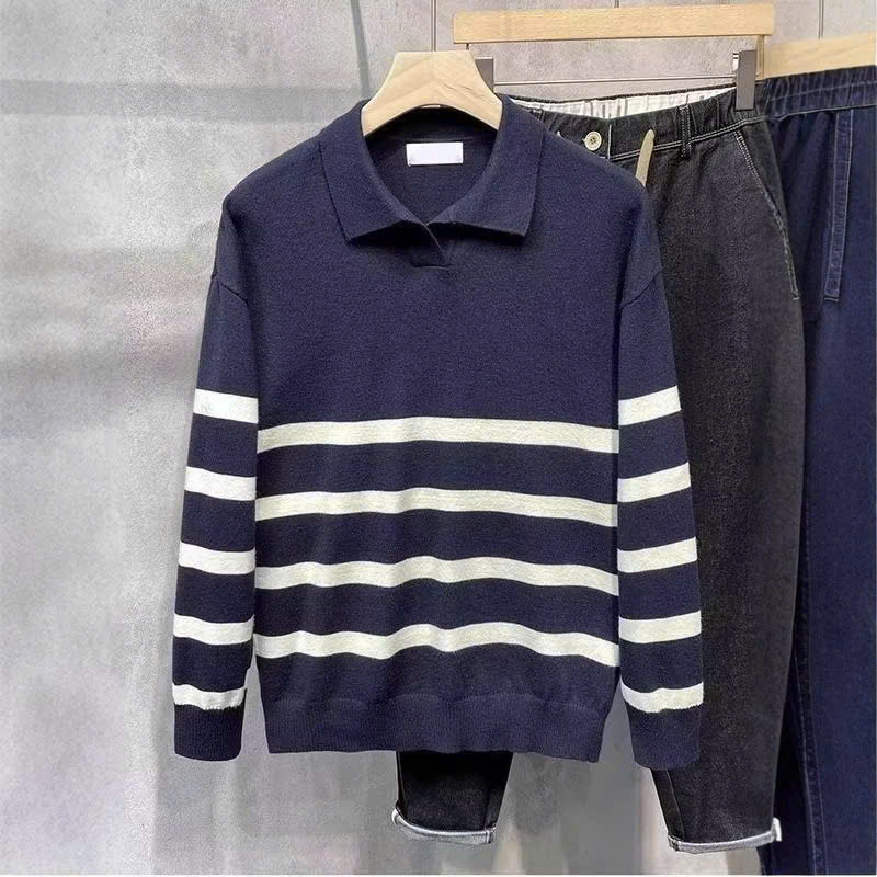 Áo Len Nam Cổ Polo Phối Kẻ Ngang DYACI Kiểu Dáng Sweater Phong Cách Hàn Quốc AL67