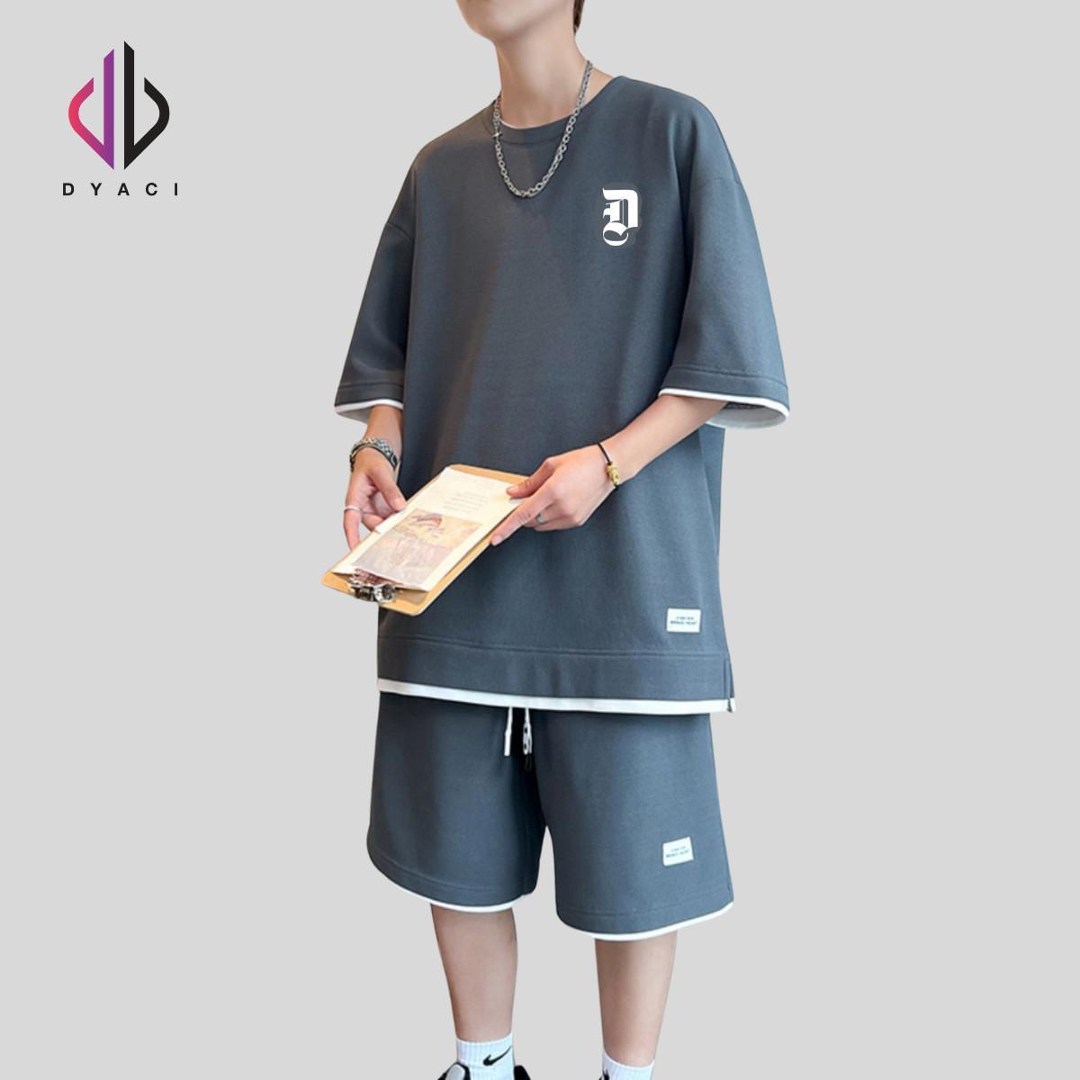 Bộ quần áo phối viền cotton nam nữ Unisex may kỹ in hình DYACI Tay ngắn Menswear DB003