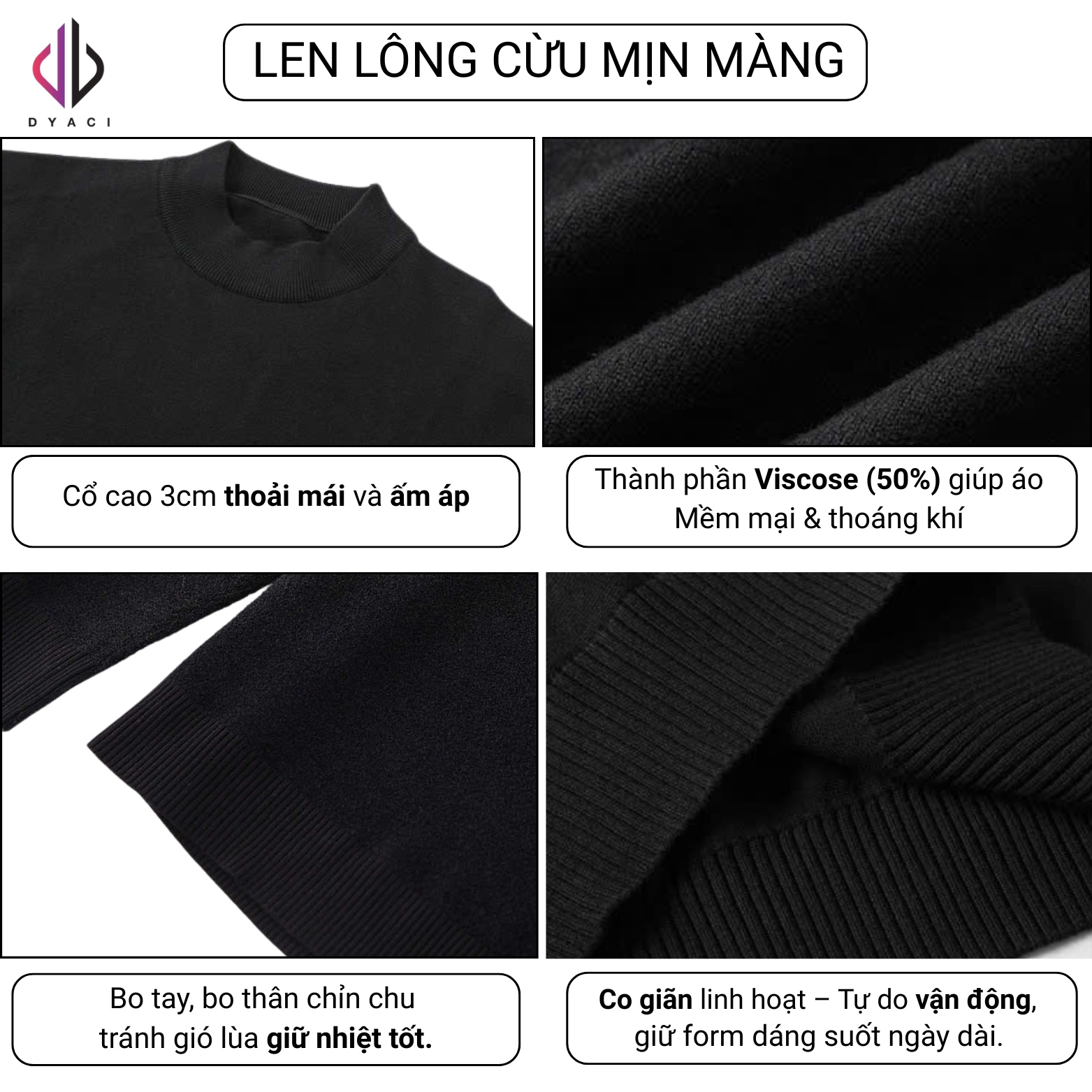 Áo Len Nam Nữ Quảng Châu 350gsm Lông Cừu DYACI Cổ Lọ 3 Phân Dài Tay Đẹp Ấm Thu Đông Hàn Quốc Nhiều Màu AL96