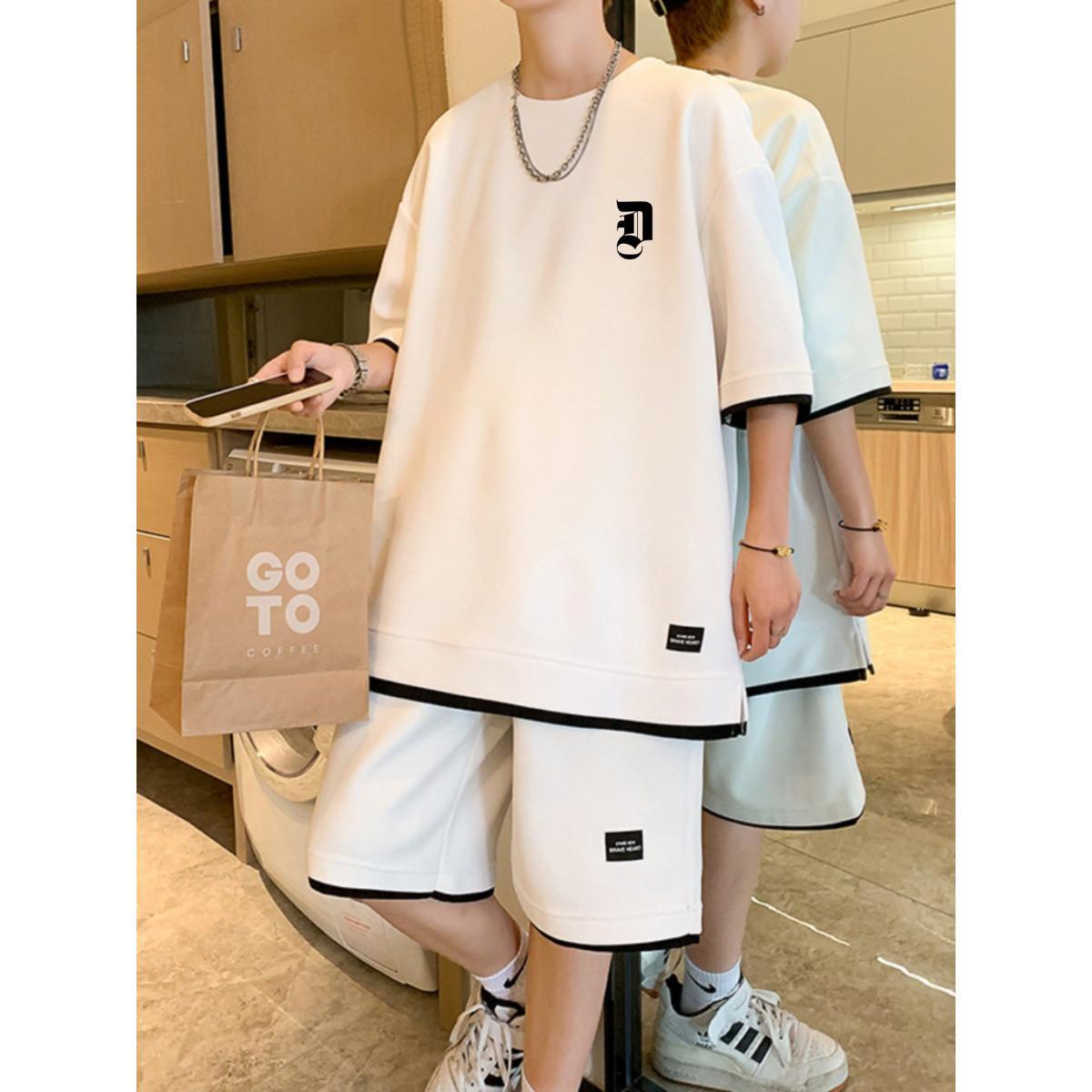 Bộ quần áo phối viền cotton nam nữ Unisex may kỹ in hình DYACI Tay ngắn Menswear DB003