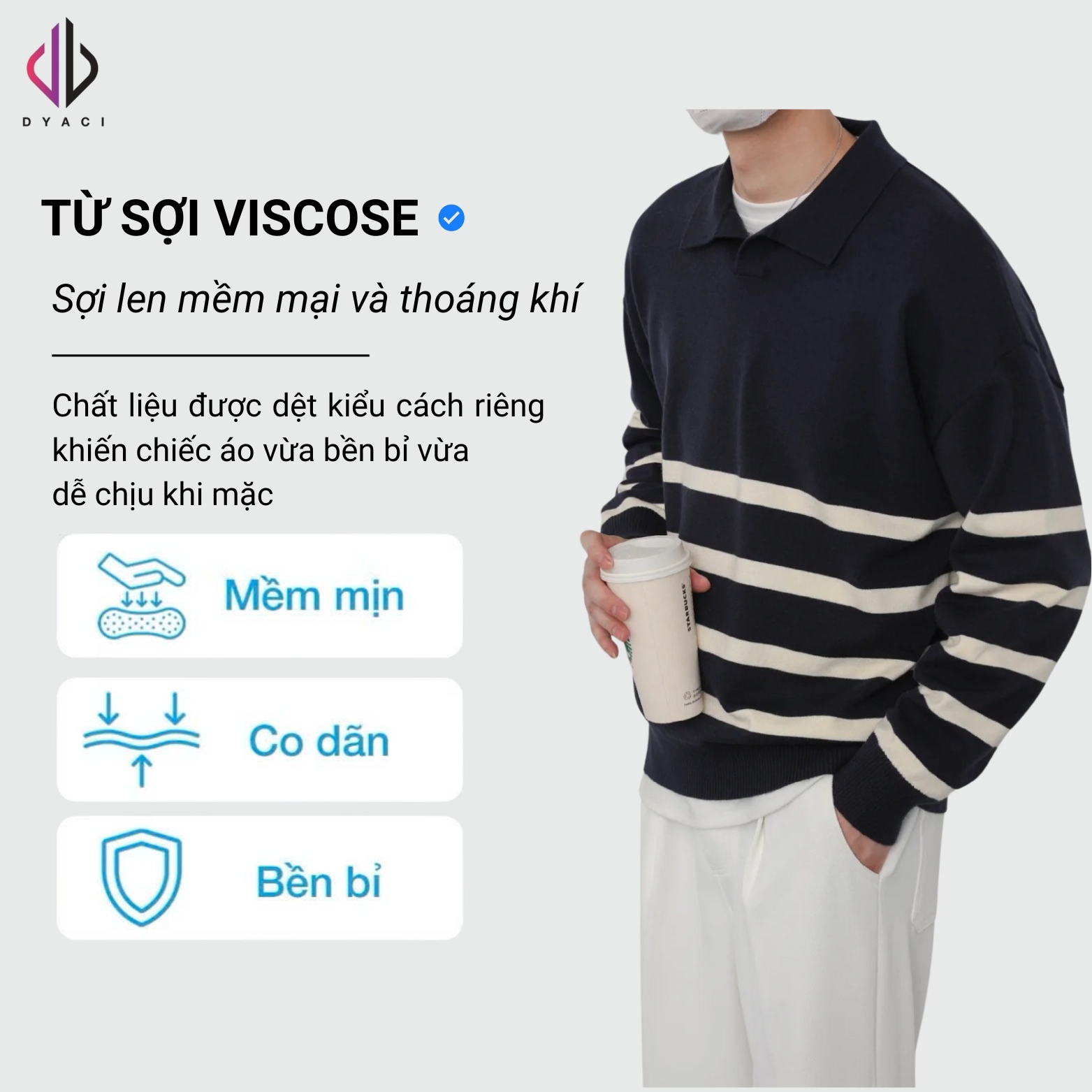 Áo Len Nam Cổ Polo Phối Kẻ Ngang DYACI Kiểu Dáng Sweater Phong Cách Hàn Quốc AL67
