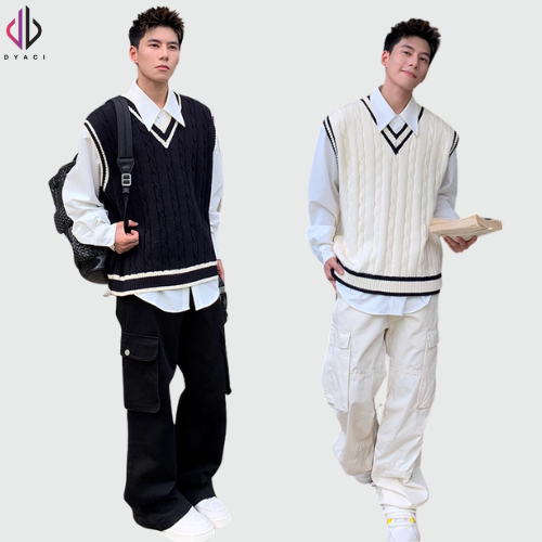 Áo Len Gile Nam Quảng Châu 400gsm Sweater Unisex Cổ Tim Chữ V Chất Len Đẹp Kiểu Dáng Hàn Quốc DYACI AL97