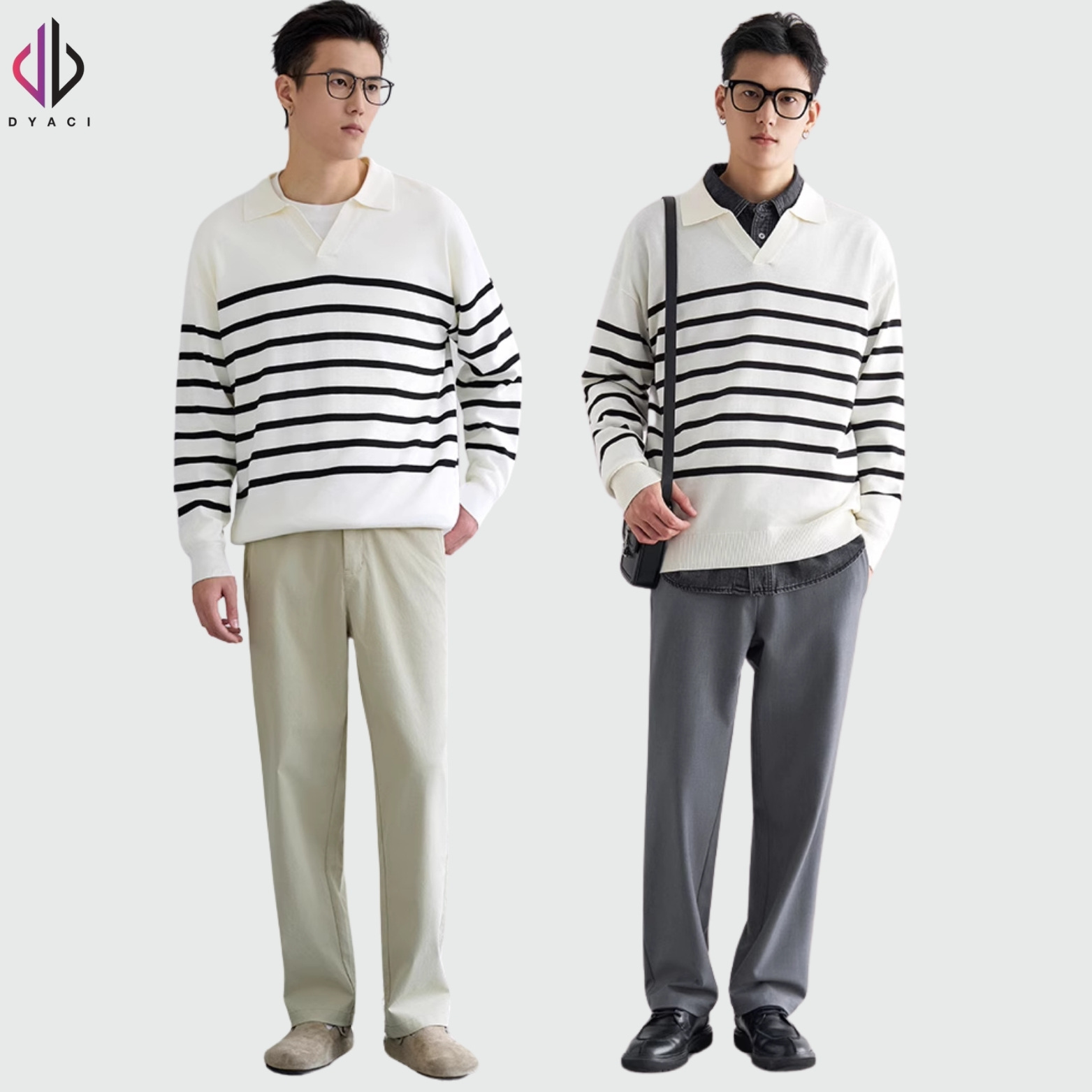 Áo Len Nam Cổ Polo Phối Kẻ Ngang DYACI Kiểu Dáng Sweater Phong Cách Hàn Quốc AL67