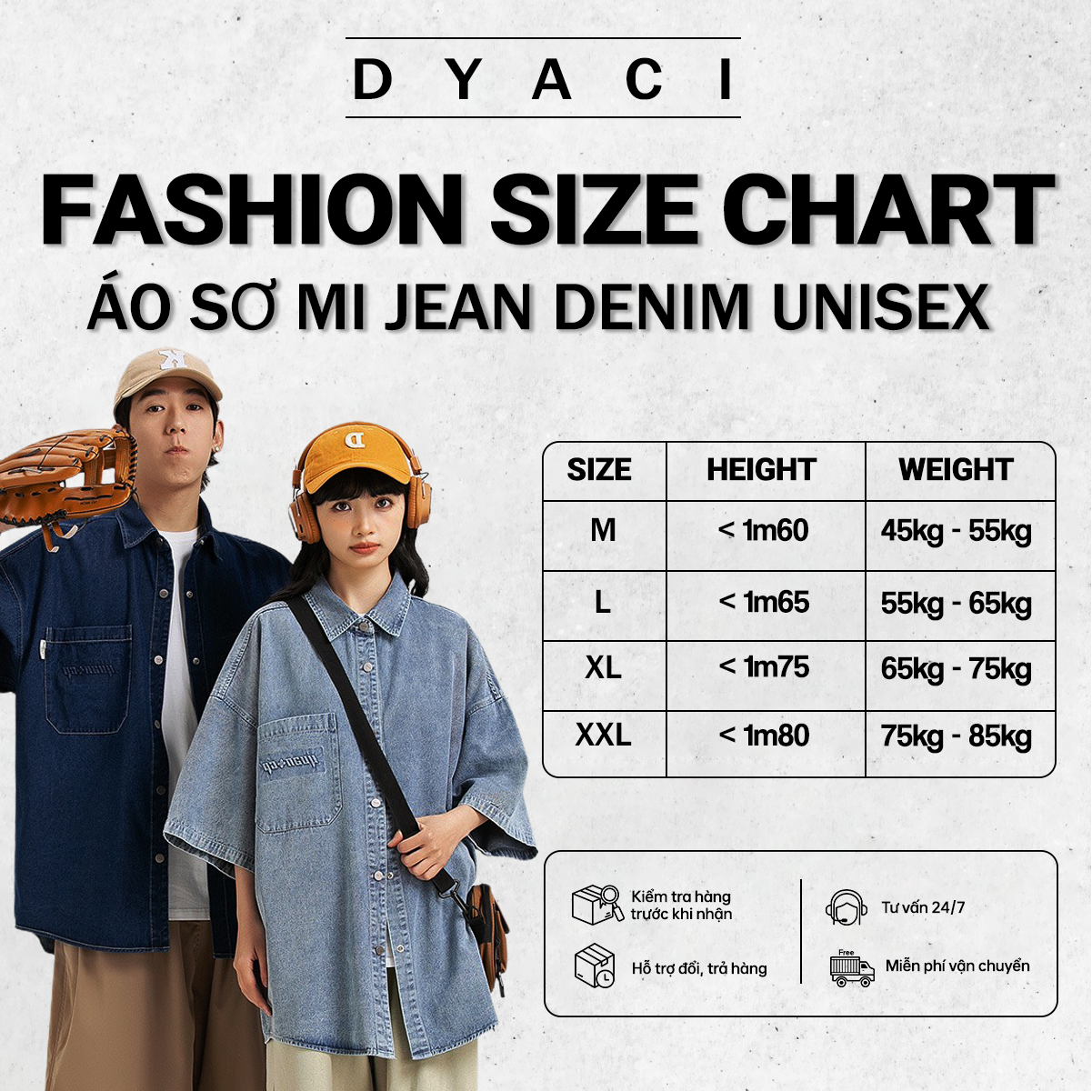 Áo Sơ Mi Jean Denim Unisex Dyaci Kiểu Dáng Trẻ Trung Phong Cách Hàn Quốc DA001