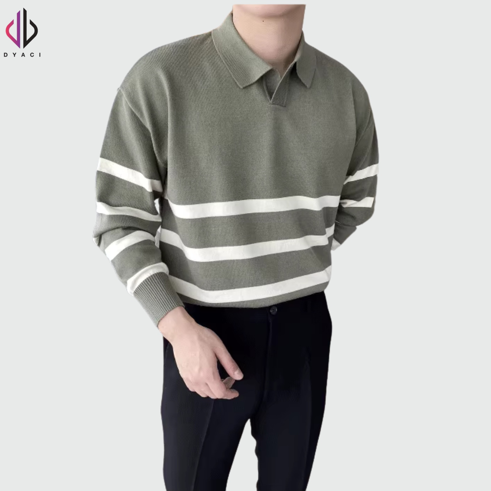 Áo Len Nam Cổ Polo Phối Kẻ Ngang DYACI Kiểu Dáng Sweater Phong Cách Hàn Quốc AL67