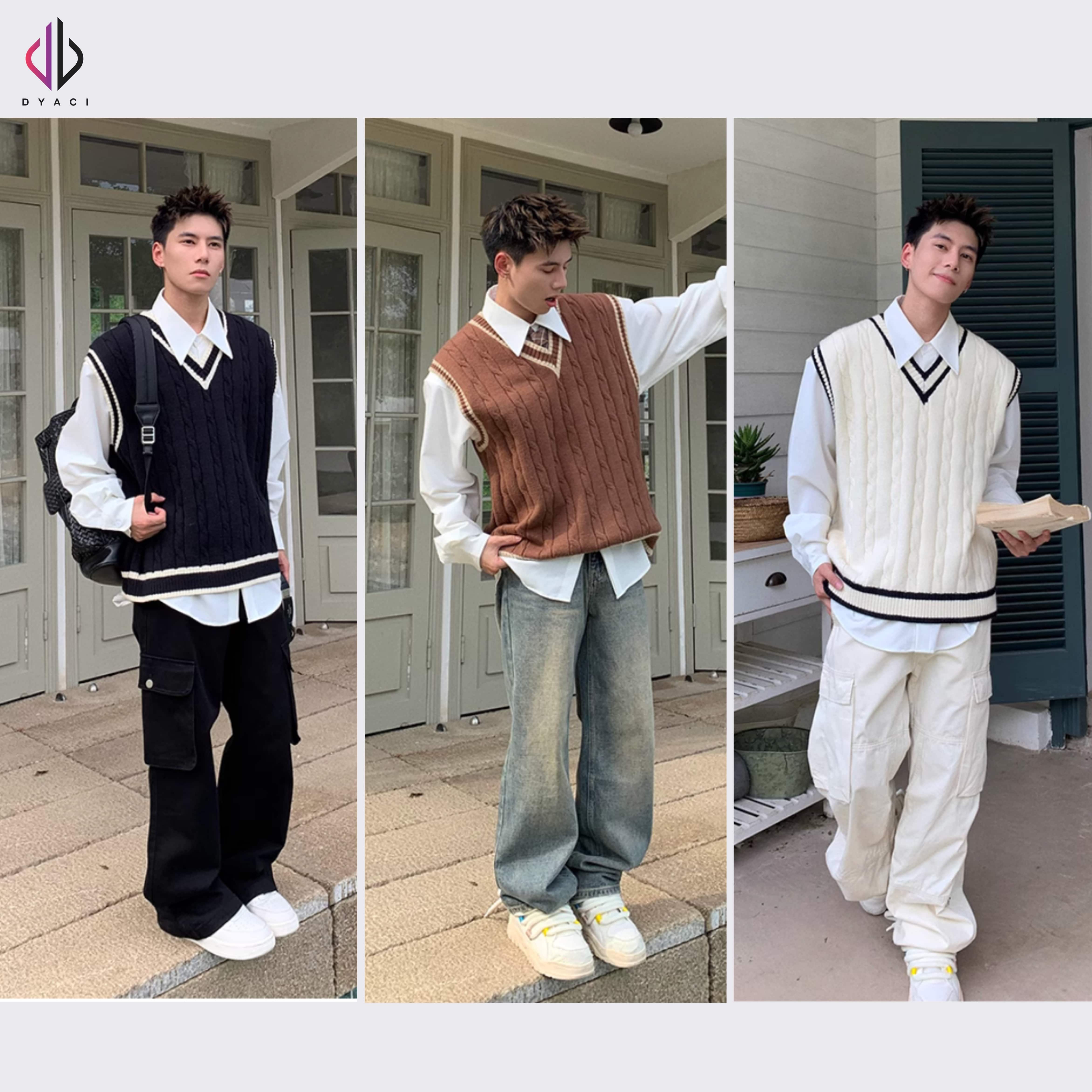 Áo Len Gile Nam Quảng Châu 400gsm Sweater Unisex Cổ Tim Chữ V Chất Len Đẹp Kiểu Dáng Hàn Quốc DYACI AL97