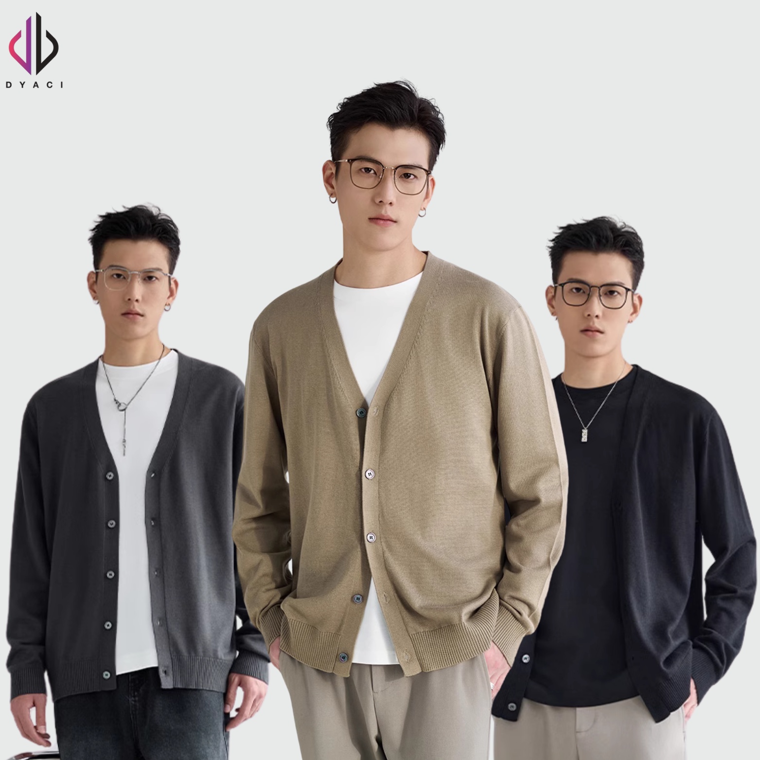Áo Khoác Cardigan Nam DYACI Len Cổ Tim Chữ V Chất Len Dày Dặn Cao Cấp Mềm Mịn Đẹp Kiểu Dáng Hàn Quốc AL44