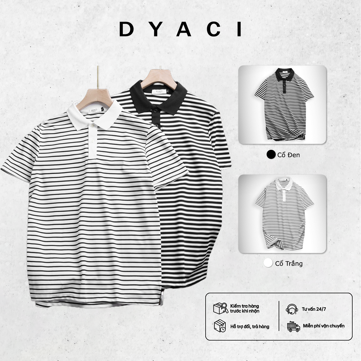 Áo Polo Nam Cổ Bẻ Cộc Tay DYACI Họa Tiết Kẻ Ngang Phong Cách Hàn Quốc DA003