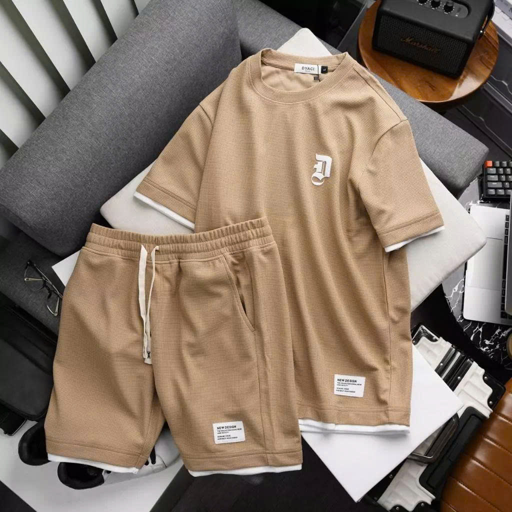 Bộ quần áo phối viền cotton nam nữ Unisex may kỹ in hình DYACI Tay ngắn Menswear DB003