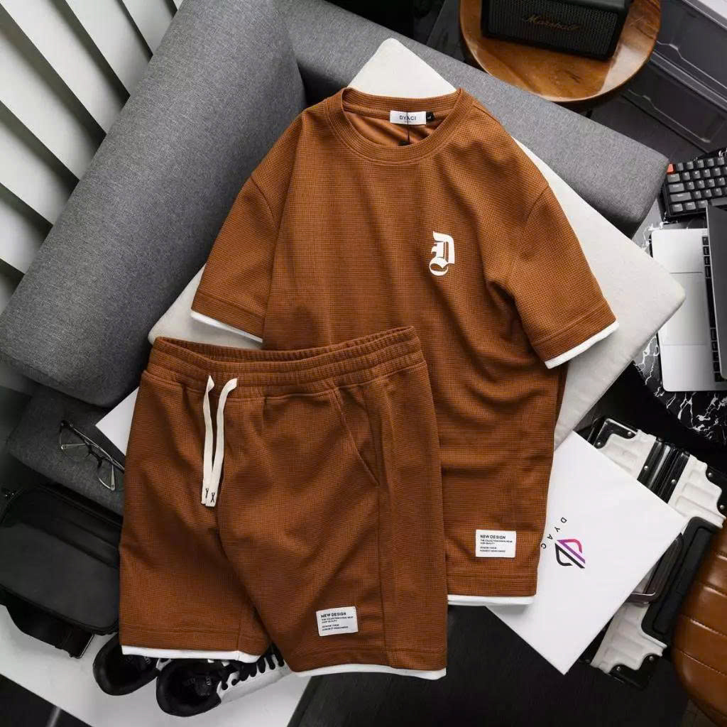 Bộ quần áo phối viền cotton nam nữ Unisex may kỹ in hình DYACI Tay ngắn Menswear DB003