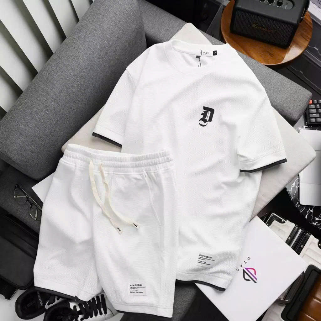 Bộ quần áo phối viền cotton nam nữ Unisex may kỹ in hình DYACI Tay ngắn Menswear DB003