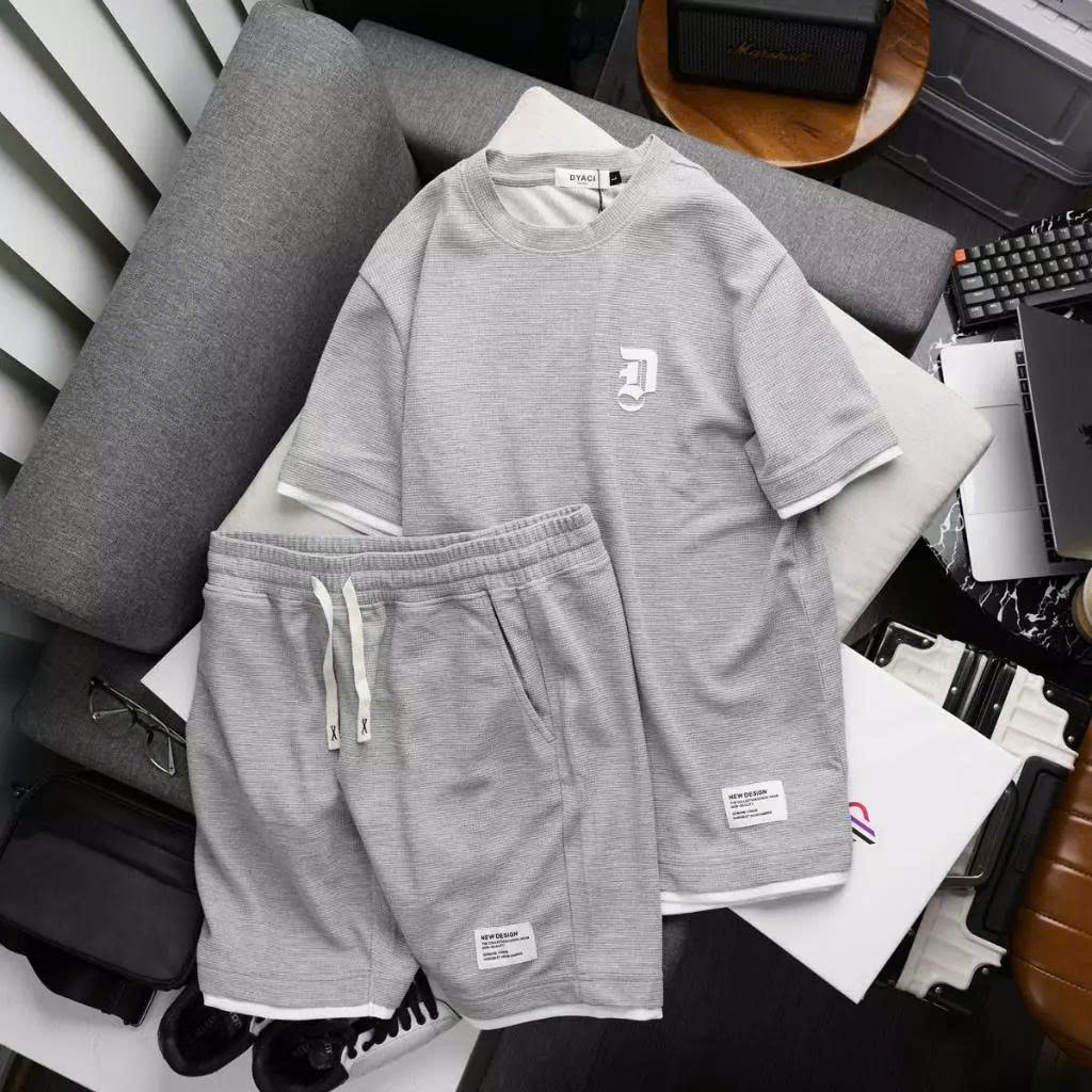 Bộ quần áo phối viền cotton nam nữ Unisex may kỹ in hình DYACI Tay ngắn Menswear DB003