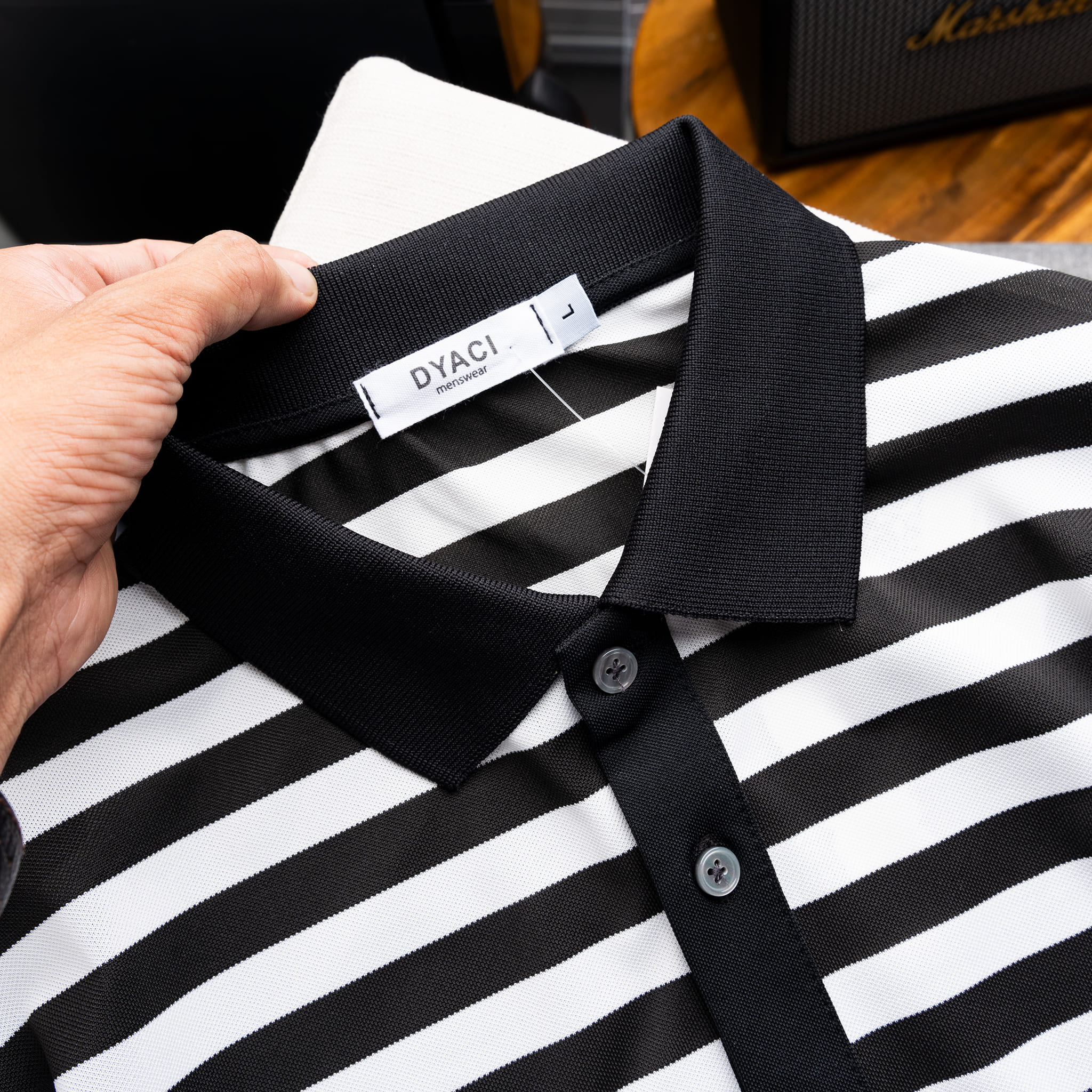 Áo Polo Kẻ To Cổ Bẻ Cộc Tay DYACI Hoạ Tiết Kẻ Ngang To Kiểu Dang Trẻ Trung Phong Cách Hàn Quốc Ngắn Tay Menswear DA004