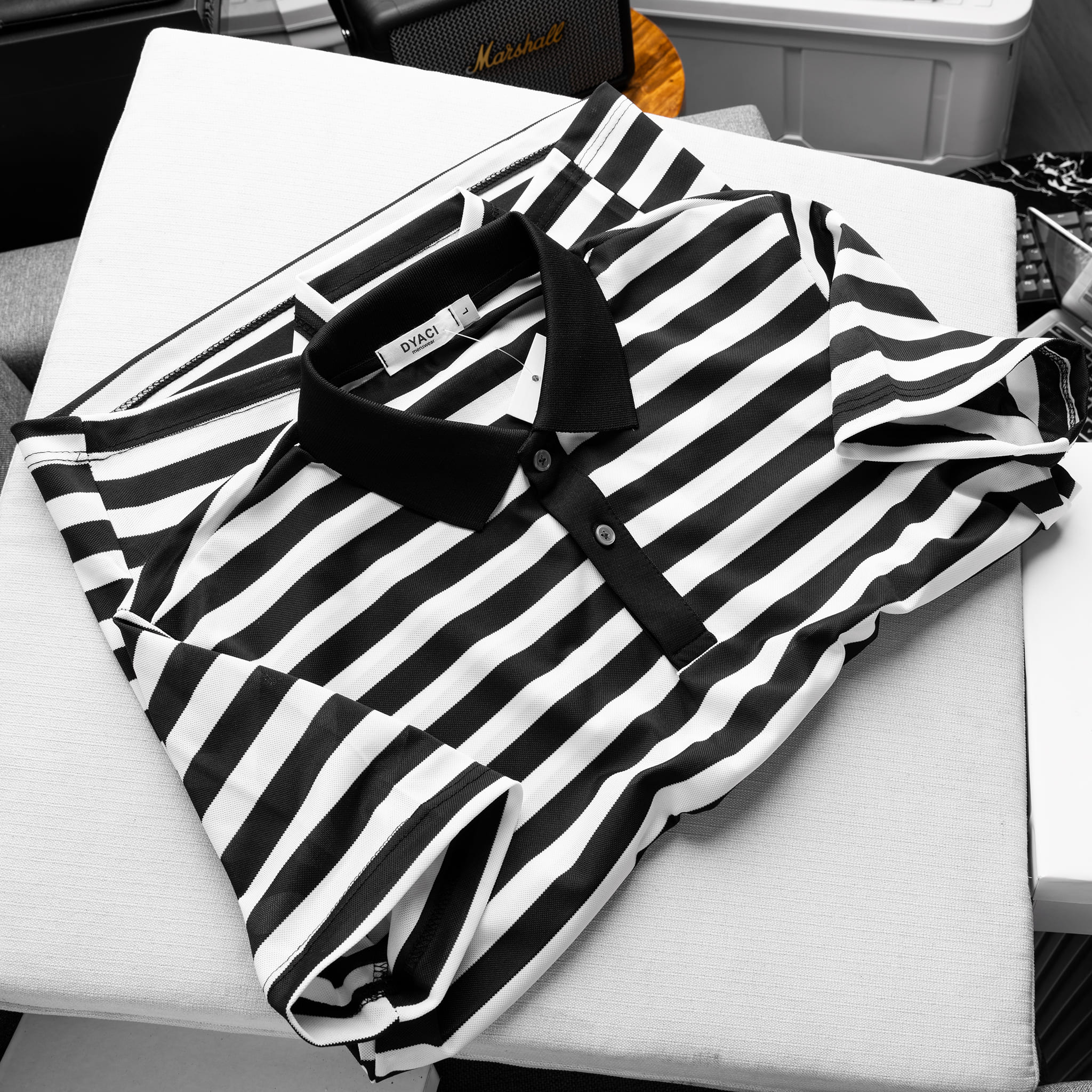 Áo Polo Kẻ To Cổ Bẻ Cộc Tay DYACI Hoạ Tiết Kẻ Ngang To Kiểu Dang Trẻ Trung Phong Cách Hàn Quốc Ngắn Tay Menswear DA004