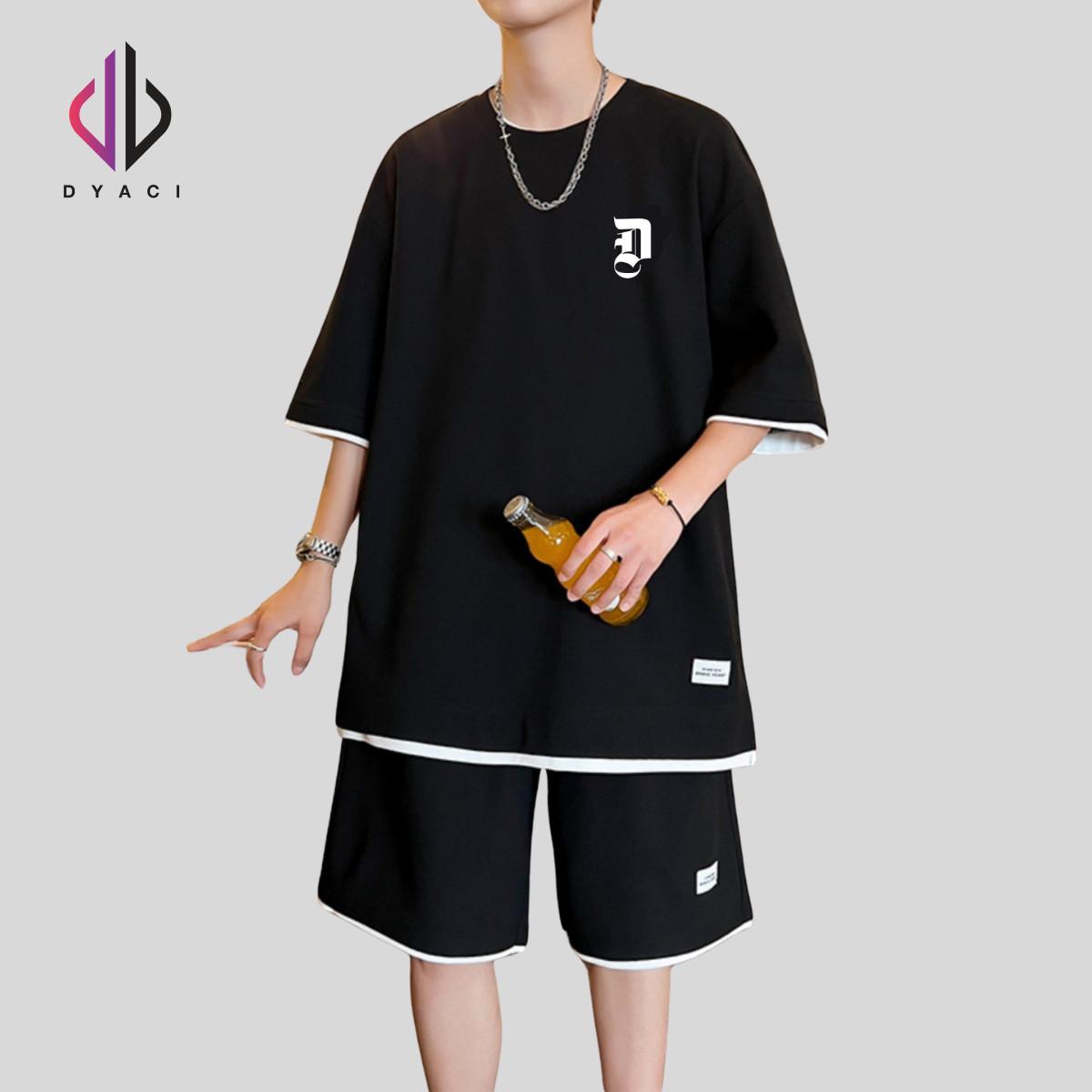Bộ quần áo phối viền cotton nam nữ Unisex may kỹ in hình DYACI Tay ngắn Menswear DB003