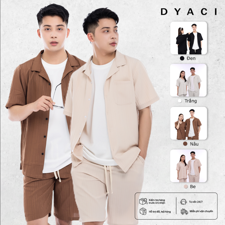 Bộ Đũi Nam Cộc Tay Cổ Bẻ DYACI Chất Đũi Mát Kiểu Dáng Trẻ Trung Năng Động DB001