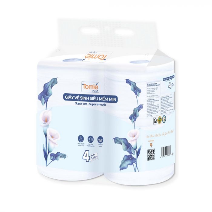 Giấy vệ sinh siêu mềm mịn TOMIÉ – 4 cuộn/dây, 12 dây/bịch
