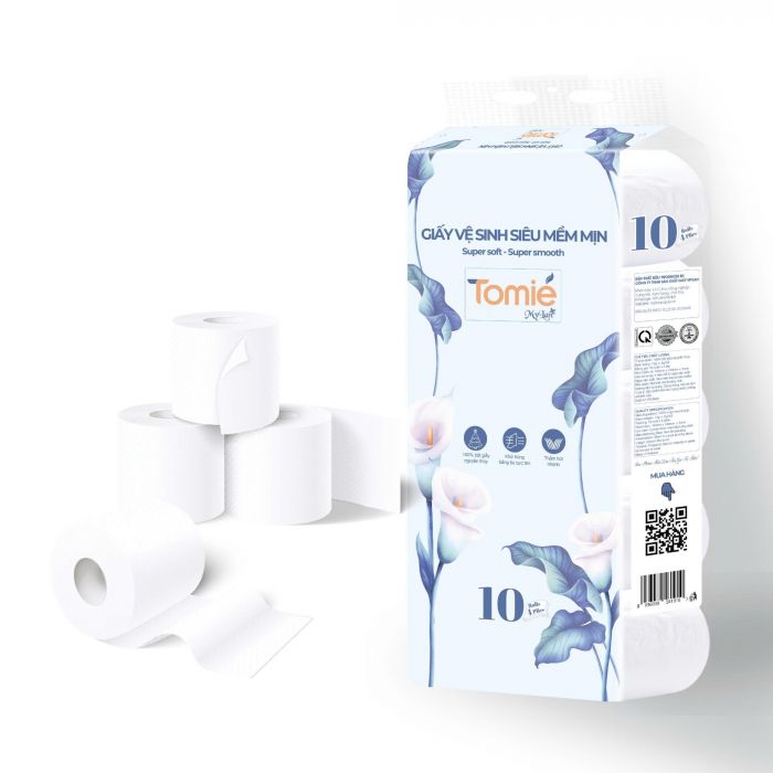 Giấy vệ sinh TOMIÉ siêu mềm mịn có lõi – 10 cuộn/dây, 10 dây/bịch
